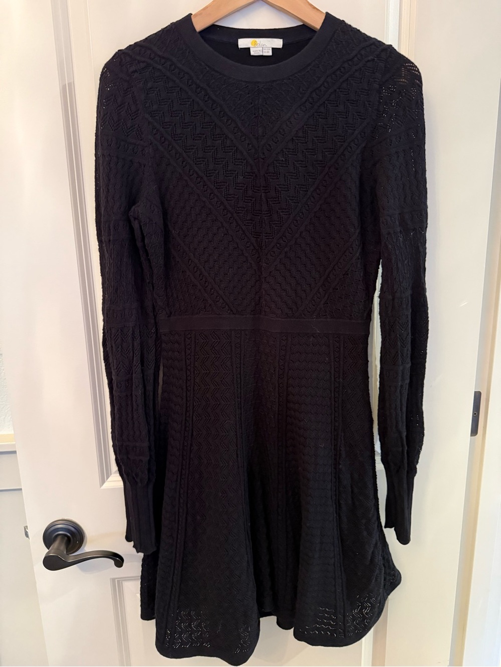 Boden Black Dark Academia Goth Knit Long Sleeve Fit Flare Sweater Dress Size 8